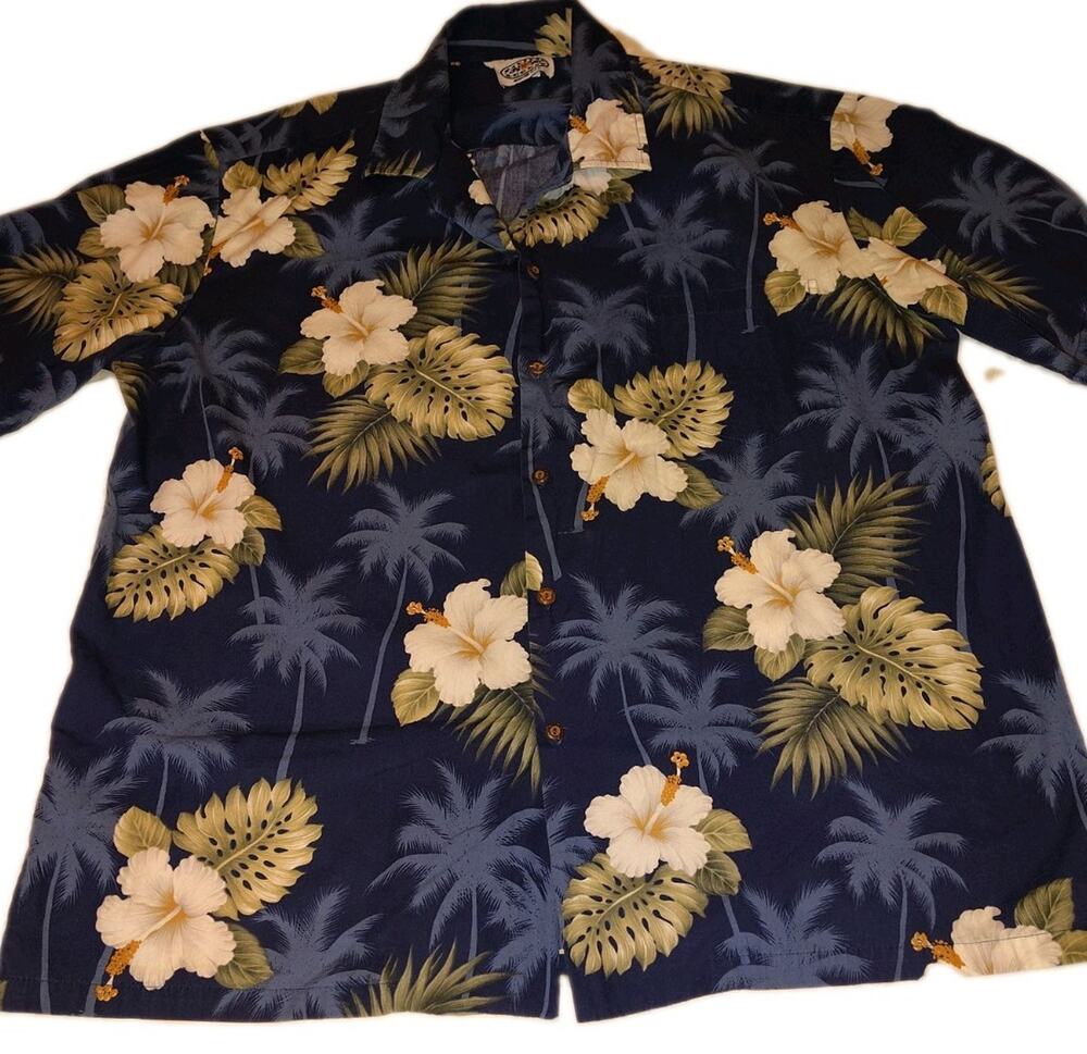 Vintage Pacific Legend Bright Blue Floral Hawaiian Ocean Beach Shirt 2XL